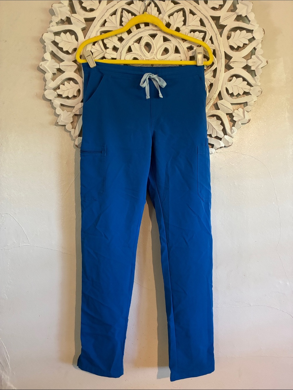 Figs Women's Straight-Leg Scrub Pants in Royal Blue with Light Drawstring